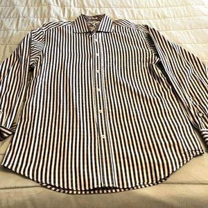 Bugatchi Men's fall colors long sleeved striped casual shirt size Medium